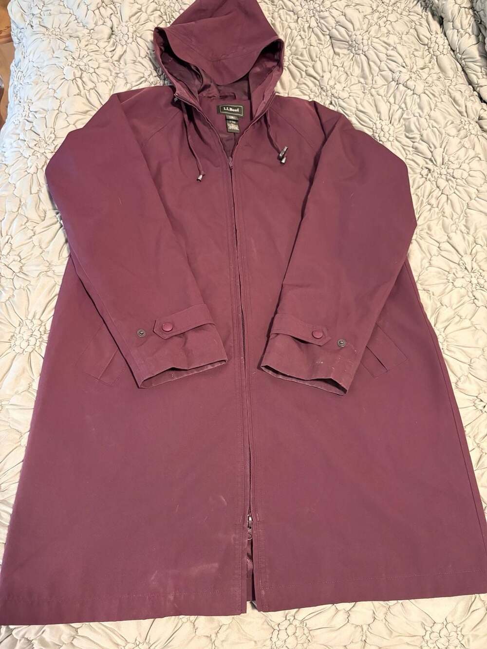 L.L. Bean Women's Plum Purple Hooded Long Rain Jacket Soft Shell Coat Size Small
